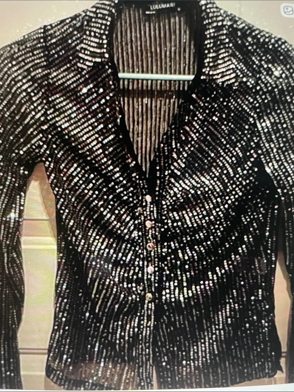 Lulumari Black Sequin Button-Down Shirt